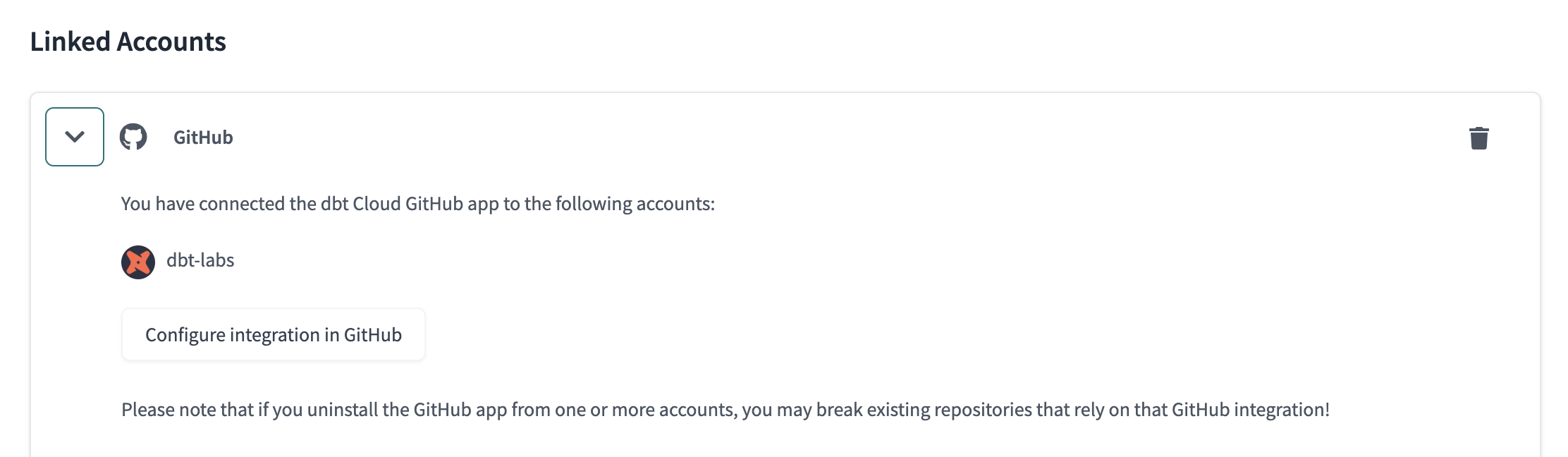 Configuring the dbt app