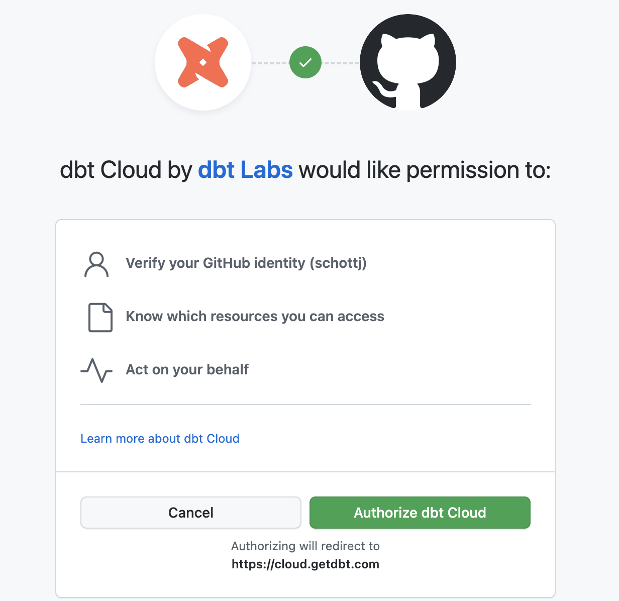 Authorizing the dbt app for developers